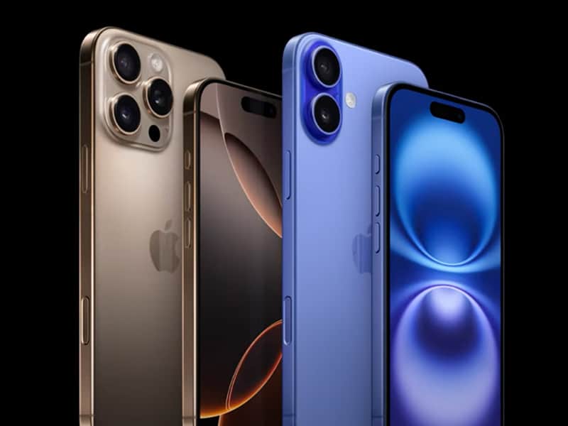 Imagem de diferentes modelos do iPhone 16 disponíveis no Paraguai, com destaque para as versões em cores dourada e azul, exibindo as câmeras avançadas e o design premium da nova linha de smartphones da Apple.